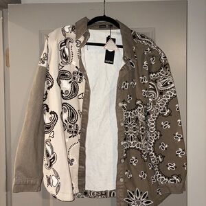 Boohoo Black and Brown Paisley Button Down Shirt